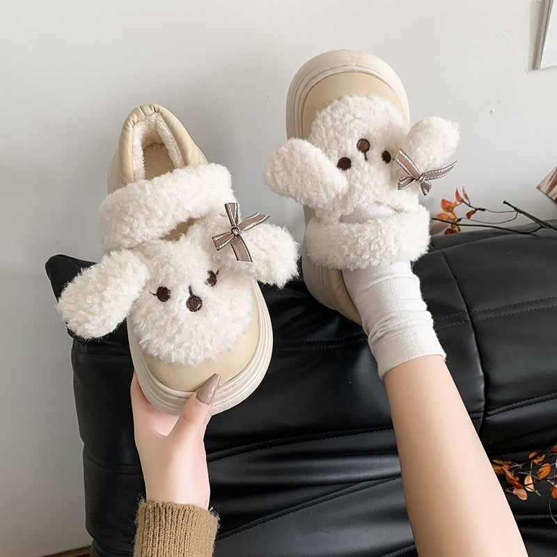 Women'S Cotton Slippers With Bag Heel Winter Cute Thick-Soled Mary Jane Shoes Warm Fleece-Lined Outer Wearing Cotton Shoes For Women - Image 4